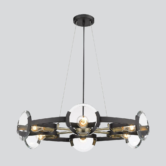 Farmhouse Circular Pendant Chandelier - 4/6 Lights Black Metallic With Clear Glass Shade