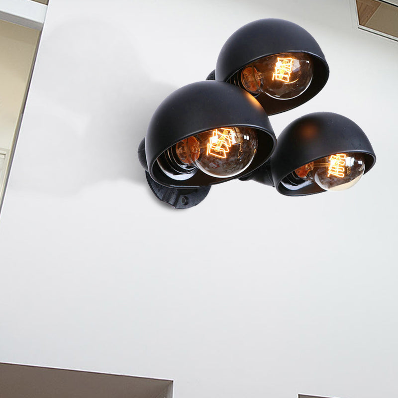 Vintage Style Black Metal Wall Lighting - Pipe Design For Corridor 3 Head Semi Circle Mount Fixture