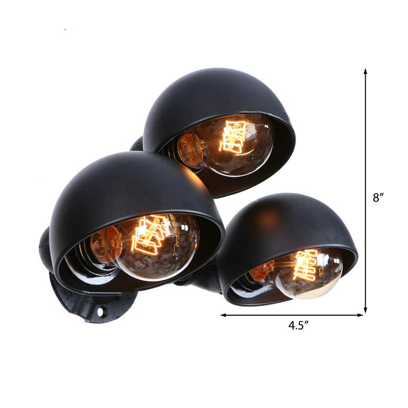 Vintage Style Black Metal Wall Lighting - Pipe Design For Corridor 3 Head Semi Circle Mount Fixture