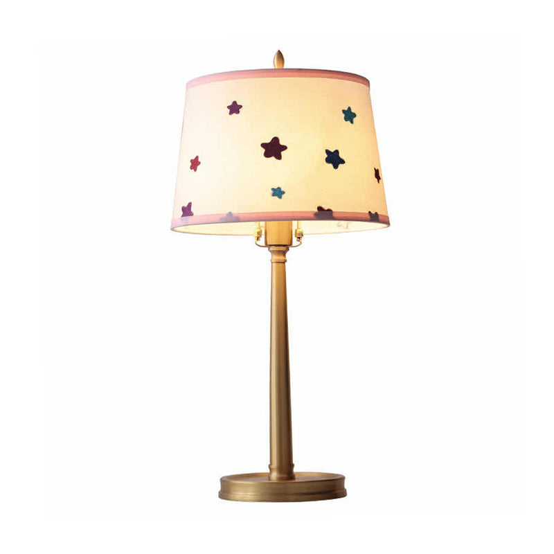 Monica - Modern Modern Drum Fabric Table Lamp 1 Light Nightstand Lighting in Brass with Pentagram Pattern