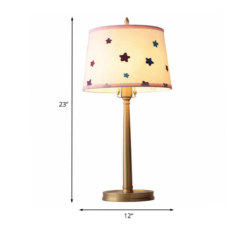 Modern Brass Drum Table Lamp With Pentagram Pattern - 1 Light Nightstand Lighting