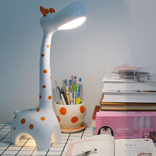 Kids Plastic Giraffe Desk Lamp - White/Yellow Nightstand Lighting For Childrens Bedroom