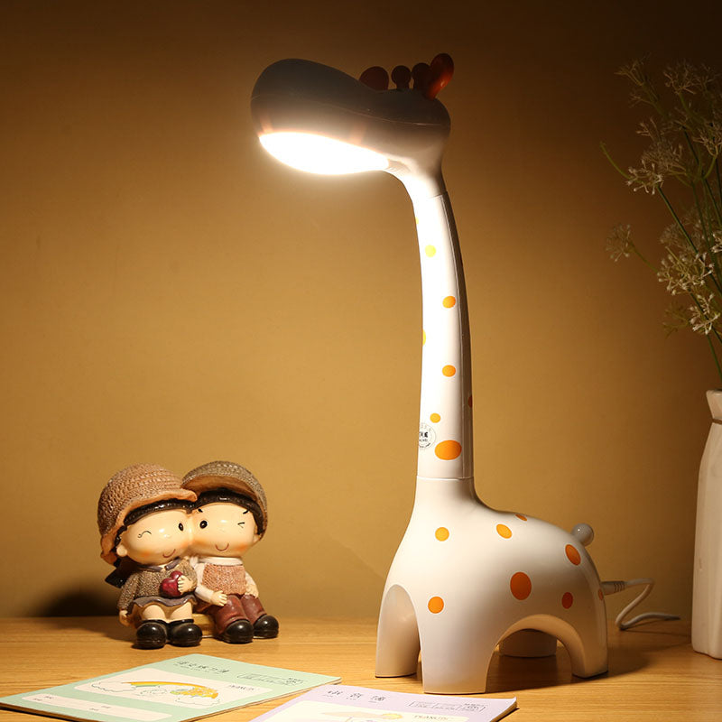 Kids Plastic Giraffe Desk Lamp - White/Yellow Nightstand Lighting For Childrens Bedroom