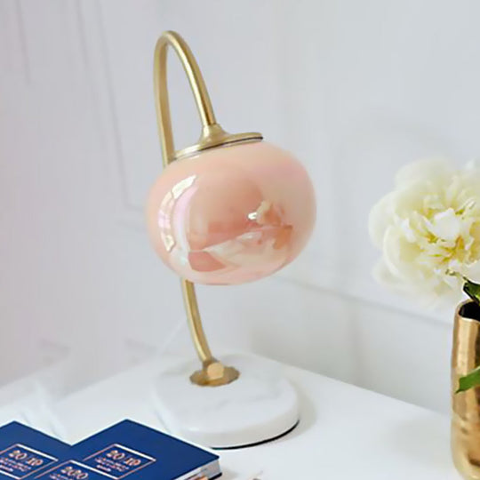 Elena - Nordic Gold Global Read Book Light Nordic Style 1-Head Pink Glass Night Table Lamp with Metal Gooseneck Arm