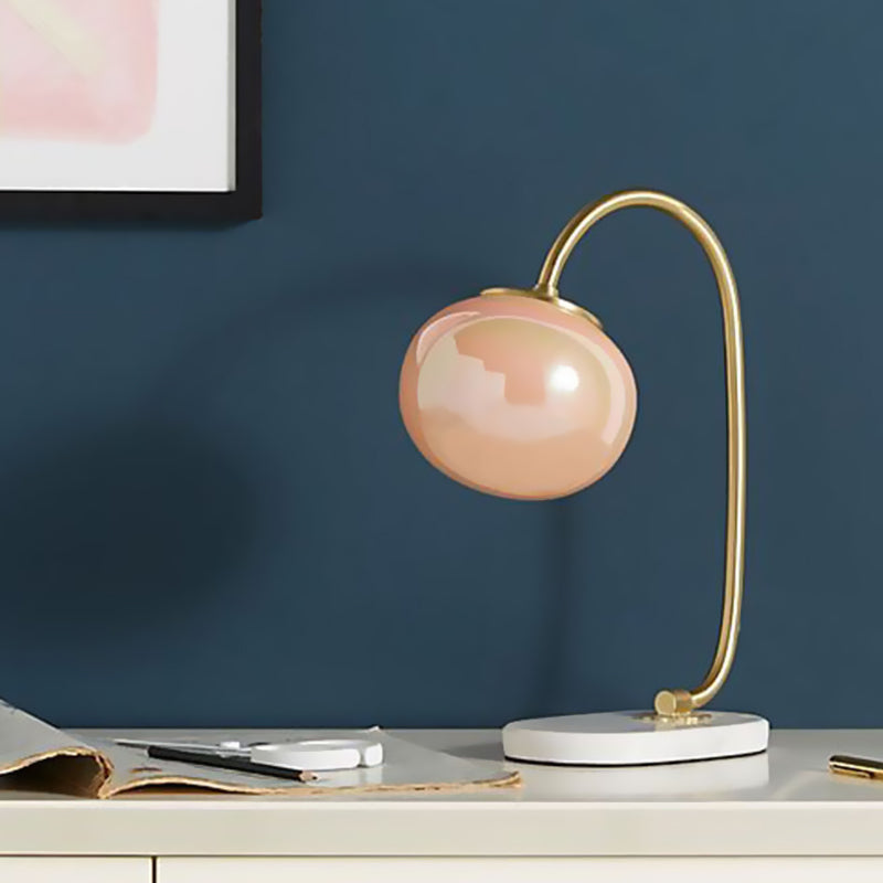 Elena - Nordic Gold Global Read Book Light Nordic Style 1-Head Pink Glass Night Table Lamp with Metal Gooseneck Arm