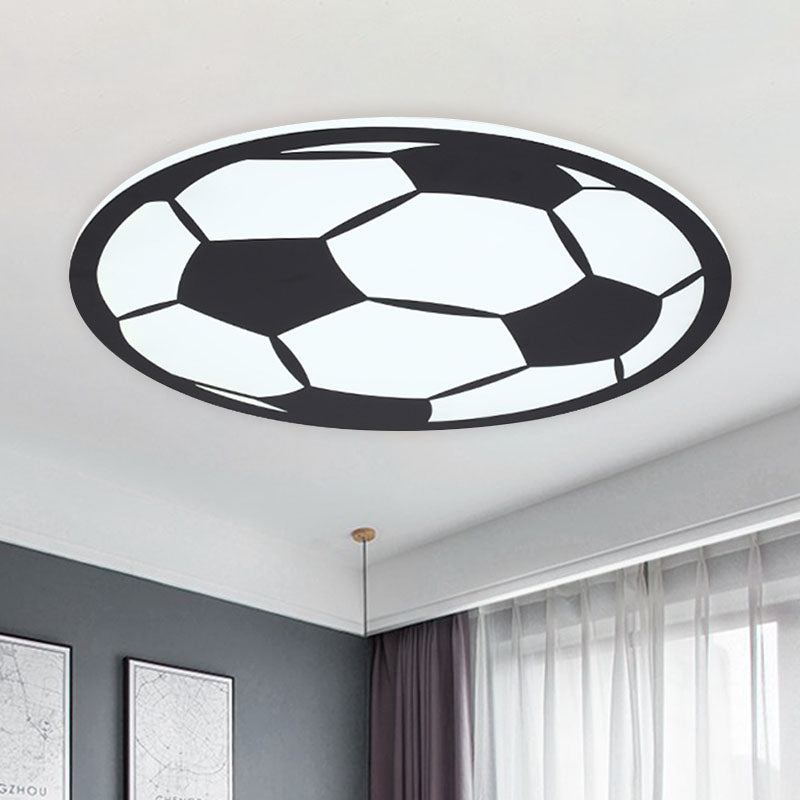 Kid's LED Football Flush Light: Black/White Acrylic Flush Mount for Boys Bedroom