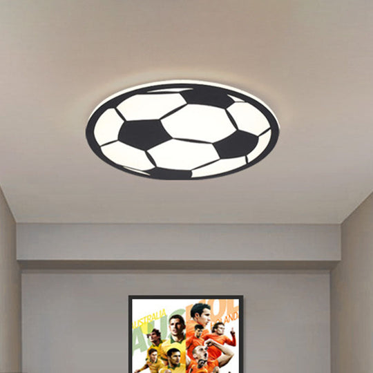 Kid's LED Football Flush Light: Black/White Acrylic Flush Mount for Boys Bedroom