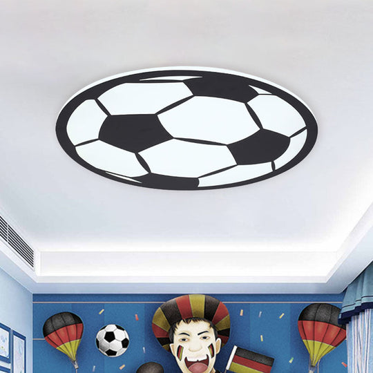 Kid's LED Football Flush Light: Black/White Acrylic Flush Mount for Boys Bedroom