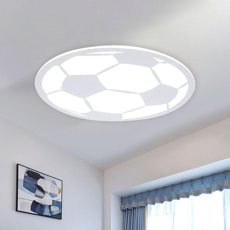 Kids Led Football Flush Light: Black/White Acrylic Mount For Boys Bedroom White