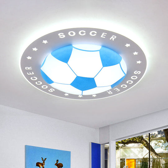 Kids LED Flush Mount Spotlight: 16.5"/20.5" Black/Blue Football Ceiling Lamp with Acrylic Shade