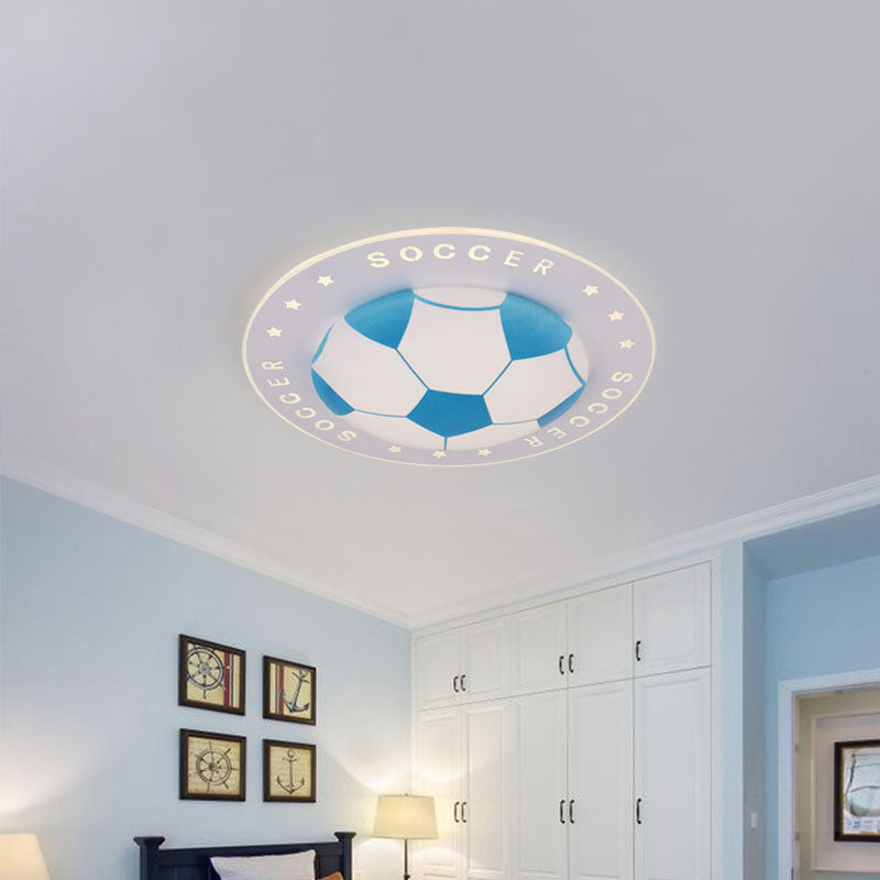 Kids LED Flush Mount Spotlight: 16.5"/20.5" Black/Blue Football Ceiling Lamp with Acrylic Shade