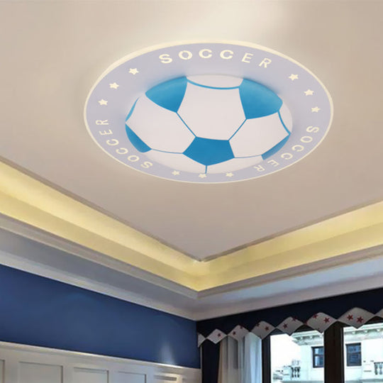 Kids LED Flush Mount Spotlight: 16.5"/20.5" Black/Blue Football Ceiling Lamp with Acrylic Shade