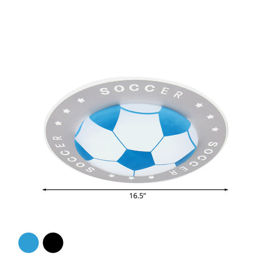 Kids Led Flush Mount Spotlight: 16.5/20.5 Black/Blue Football Ceiling Lamp With Acrylic Shade