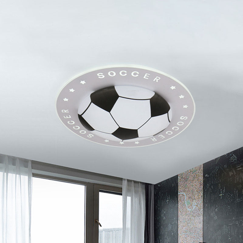 Kids Led Flush Mount Spotlight: 16.5/20.5 Black/Blue Football Ceiling Lamp With Acrylic Shade