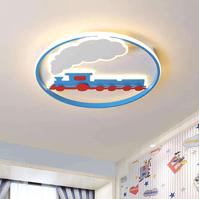 Blue Kids Flush Mount Ceiling Light | LED Acrylic Lighting for Boys Bedroom | 16"/19.5" Width