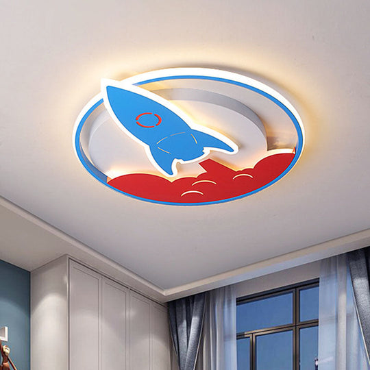 Acrylic Rocket Flush-Mount Light Fixture - LED Blue Ceiling Lamp for Boys Bedroom (16"/19.5" W)