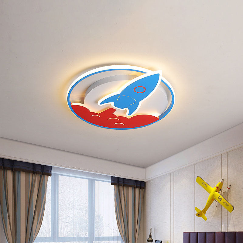 Acrylic Rocket Flush-Mount Light Fixture - LED Blue Ceiling Lamp for Boys Bedroom (16"/19.5" W)