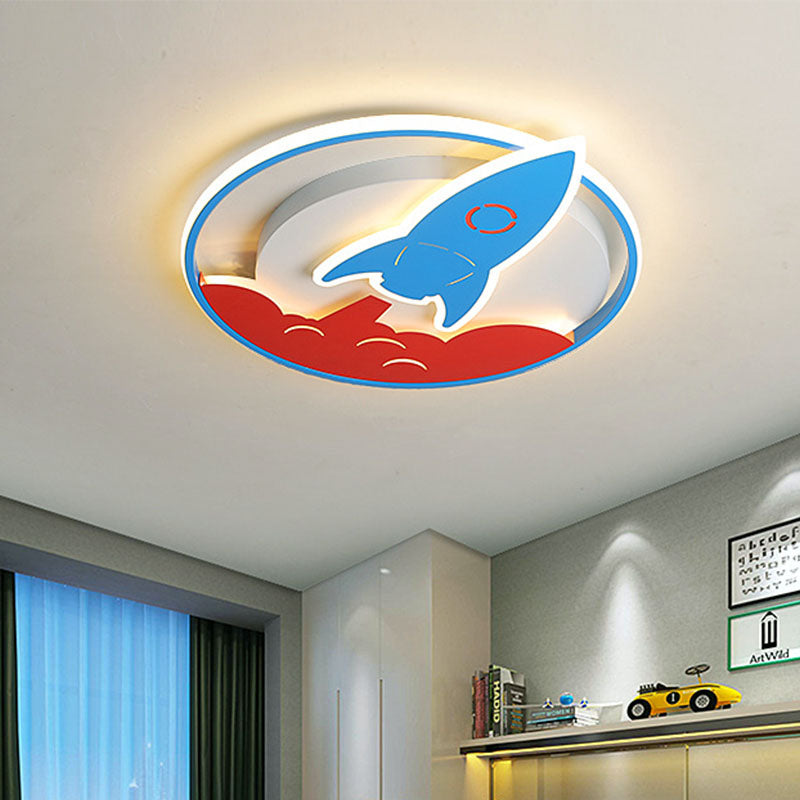 Acrylic Rocket Flush-Mount Light Fixture - LED Blue Ceiling Lamp for Boys Bedroom (16"/19.5" W)