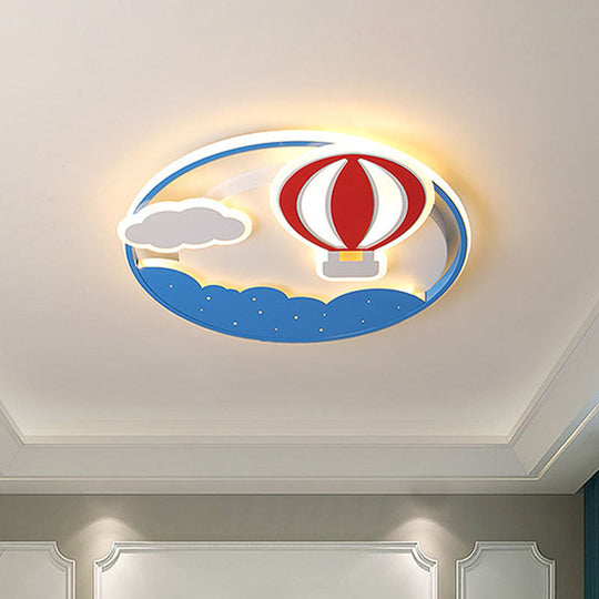 Blue Hot Air Balloon LED Flushmount Ceiling Light Fixture for Kids' Nursery - 16"/19.5" Wide