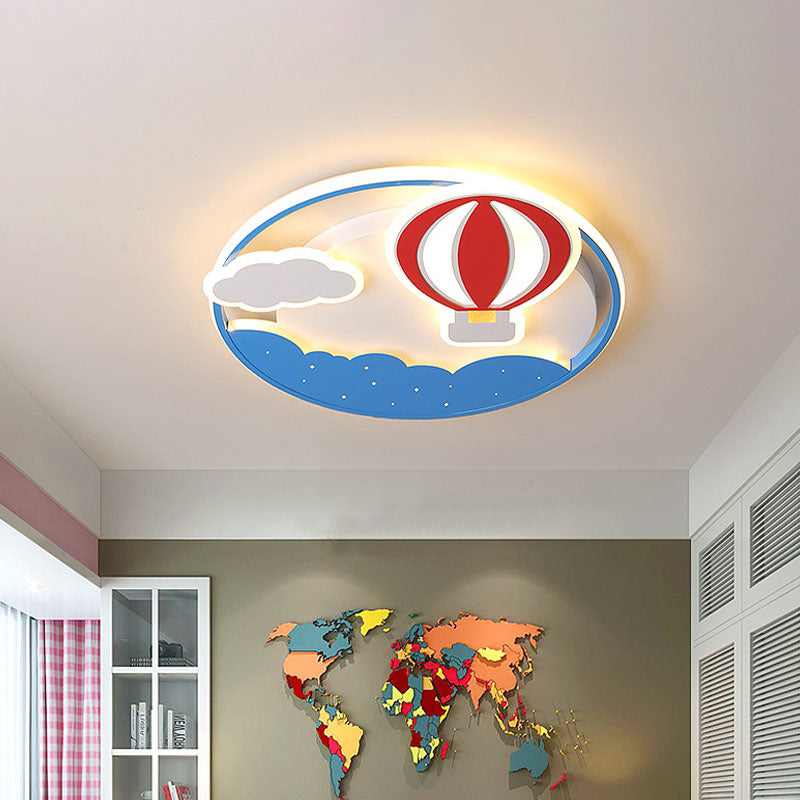 Blue Hot Air Balloon LED Flushmount Ceiling Light Fixture for Kids' Nursery - 16"/19.5" Wide