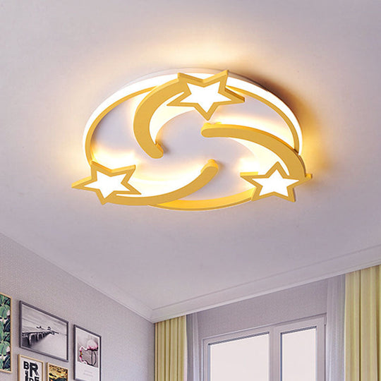 Kids Star Flush Mount LED Bedroom Ceiling Light in Yellow - 16"/19.5" Wide