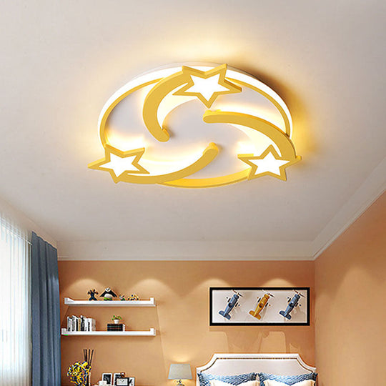 Kids Star Flush Mount LED Bedroom Ceiling Light in Yellow - 16"/19.5" Wide