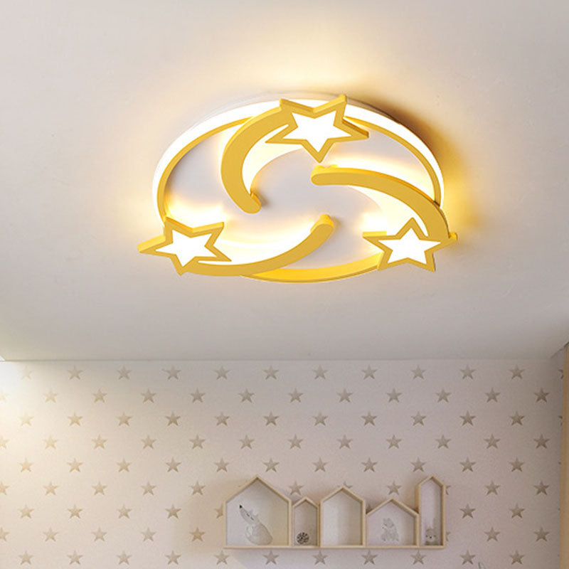 Kids Star Flush Mount LED Bedroom Ceiling Light in Yellow - 16"/19.5" Wide