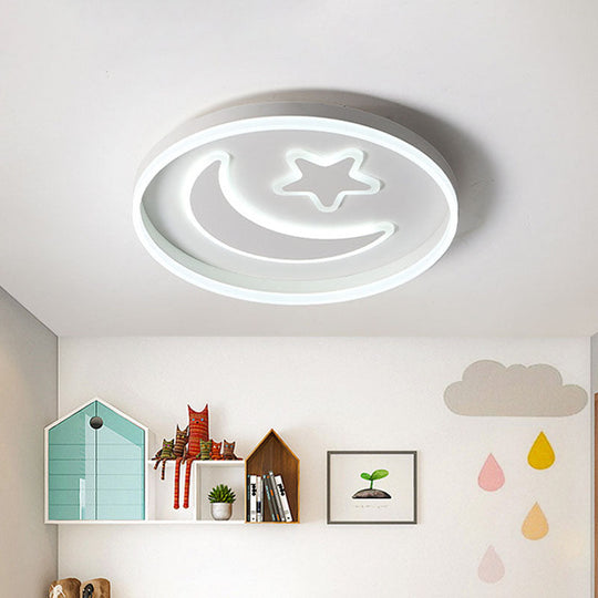 Kids LED Bedroom Flush Mount Moon and Star Light Fixture in White/Pink/Blue Acrylic Shade