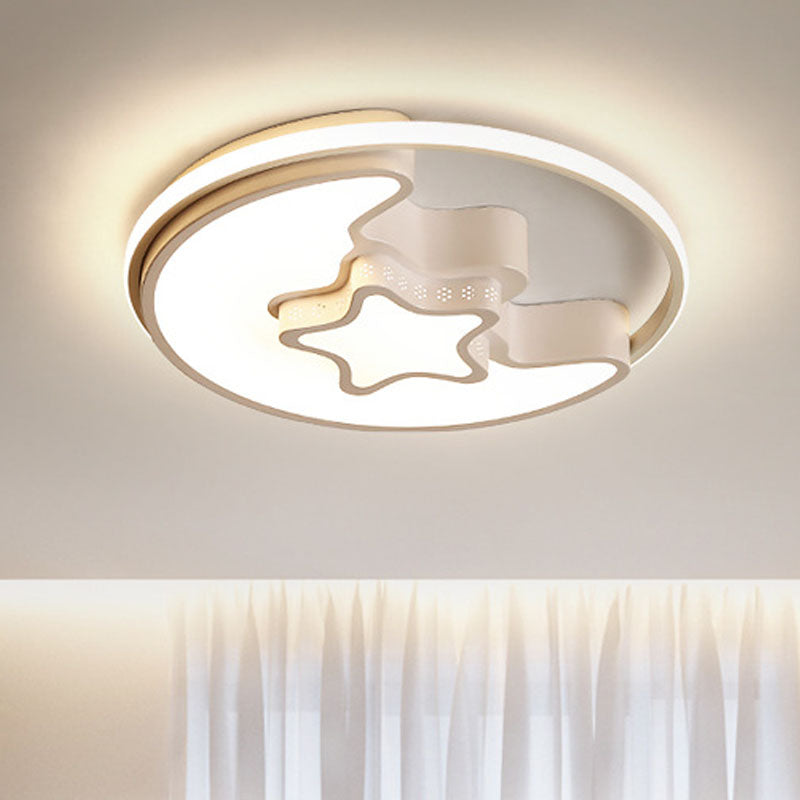 Nordic Led Ceiling Fixture With Moon And Star Flush Mount Spotlight: White/Pink/Blue Acrylic Shade 3