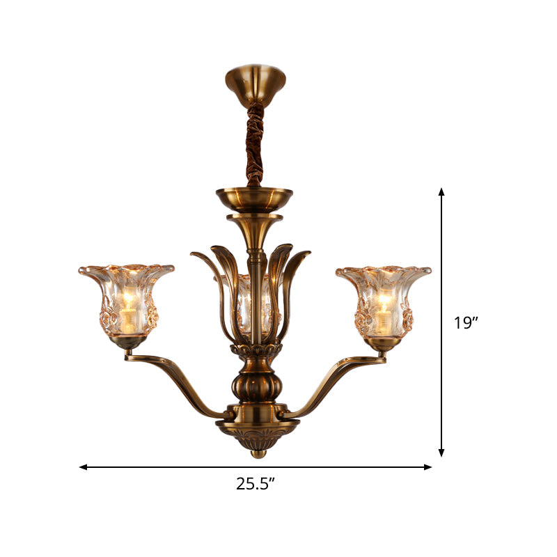 Clear Glass Pendant Chandelier With Branching Design - Rustic Living Room Ceiling Light In Brass