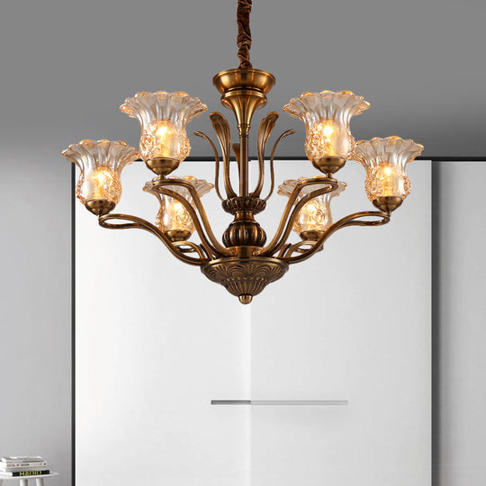 Clear Glass Pendant Chandelier With Branching Design - Rustic Living Room Ceiling Light In Brass