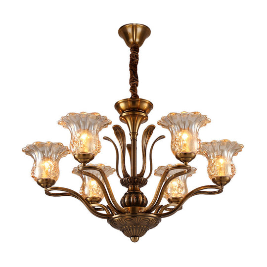 Clear Glass Pendant Chandelier With Branching Design - Rustic Living Room Ceiling Light In Brass