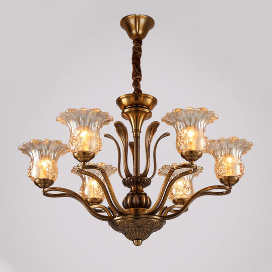 Clear Glass Pendant Chandelier With Branching Design - Rustic Living Room Ceiling Light In Brass