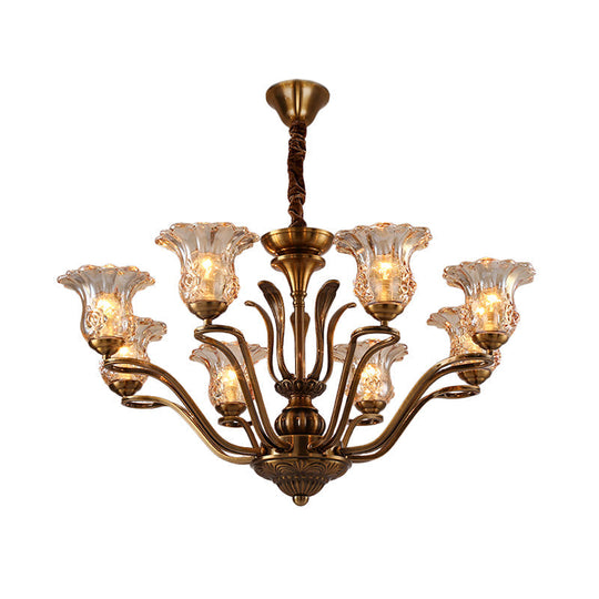 Clear Glass Pendant Chandelier With Branching Design - Rustic Living Room Ceiling Light In Brass