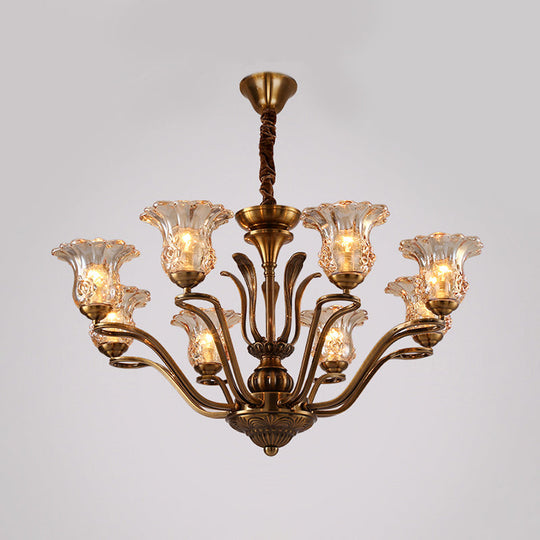 Clear Glass Pendant Chandelier With Branching Design - Rustic Living Room Ceiling Light In Brass