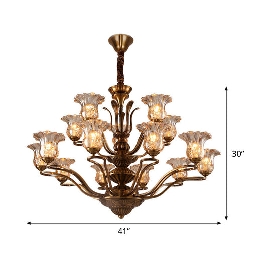 Clear Glass Pendant Chandelier With Branching Design - Rustic Living Room Ceiling Light In Brass