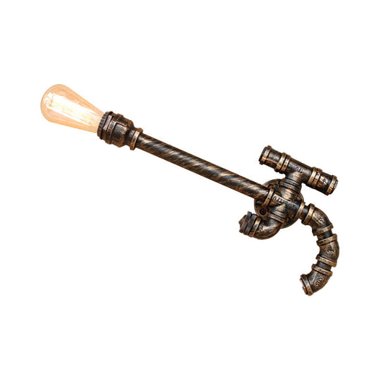 Vintage Gun-Shaped Wall Sconce With Pipe Design And Antique Bronze Finish