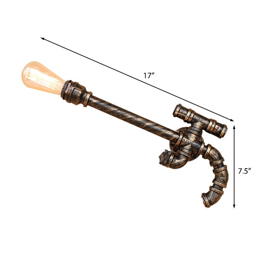 Vintage Gun-Shaped Wall Sconce With Pipe Design And Antique Bronze Finish