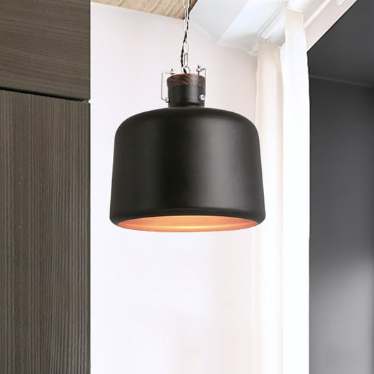 Industrial Iron Bucket Pendant Light Fixture - 1 Bulb Black/White Ceiling Lamp Black