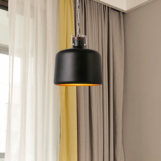 Industrial Iron Pendant Light Fixture - Bucket Restaurant 1 Bulb Suspension Lamp (Black/White)