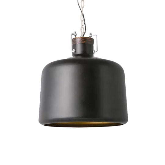 Industrial Iron Pendant Light Fixture - Bucket Restaurant 1 Bulb Suspension Lamp (Black/White)