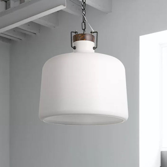 Industrial Iron Pendant Light Fixture - Bucket Restaurant 1 Bulb Suspension Lamp (Black/White)