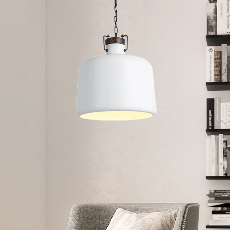 Industrial Iron Pendant Light Fixture - Bucket Restaurant 1 Bulb Suspension Lamp (Black/White)