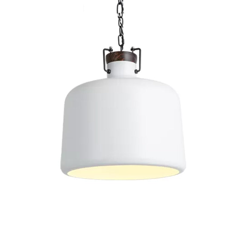 Industrial Iron Pendant Light Fixture - Bucket Restaurant 1 Bulb Suspension Lamp (Black/White)