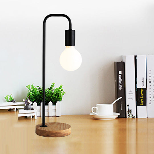 Maria - Industrial Industrial Bulb Shaped Night Light 1 Head Iron Table Lamp in Black with Wooden Base for Bedroom