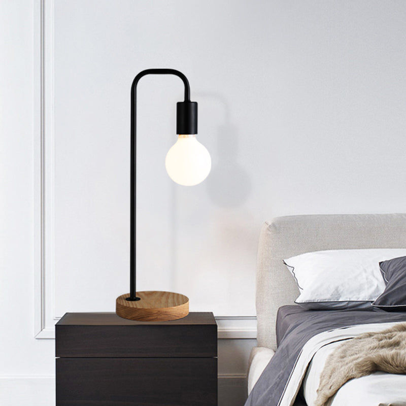 Black Iron Industrial Bulb Night Light With Wooden Base - Perfect For Bedroom Tables