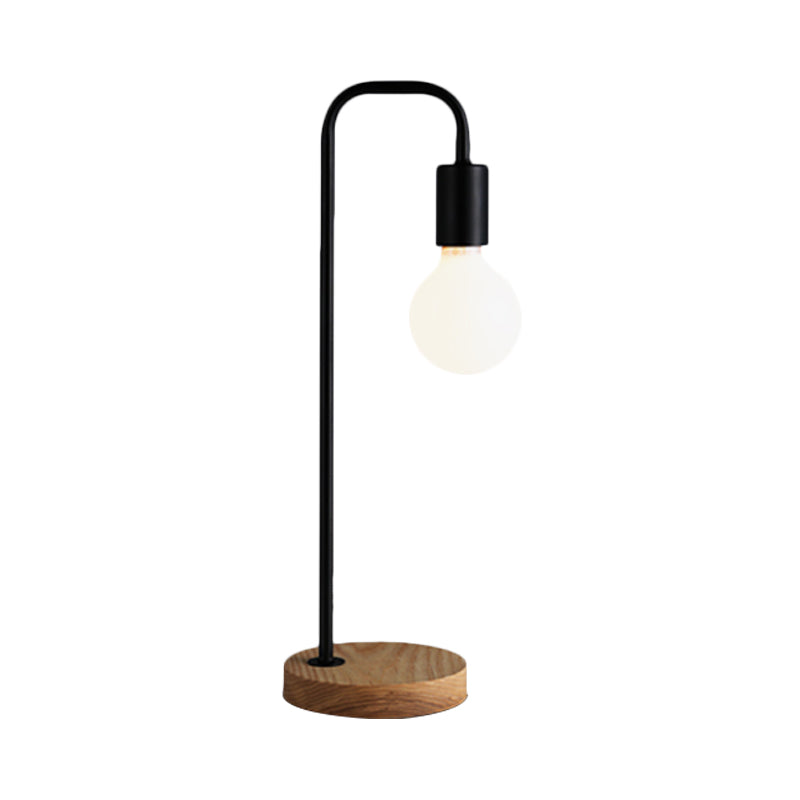 Maria - Industrial Industrial Bulb Shaped Night Light 1 Head Iron Table Lamp in Black with Wooden Base for Bedroom