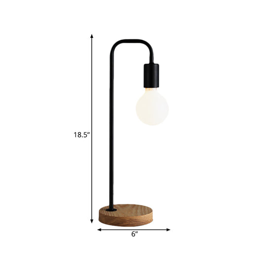 Maria - Industrial Industrial Bulb Shaped Night Light 1 Head Iron Table Lamp in Black with Wooden Base for Bedroom