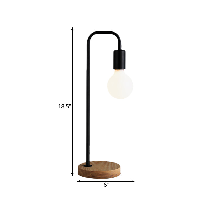 Black Iron Industrial Bulb Night Light With Wooden Base - Perfect For Bedroom Tables