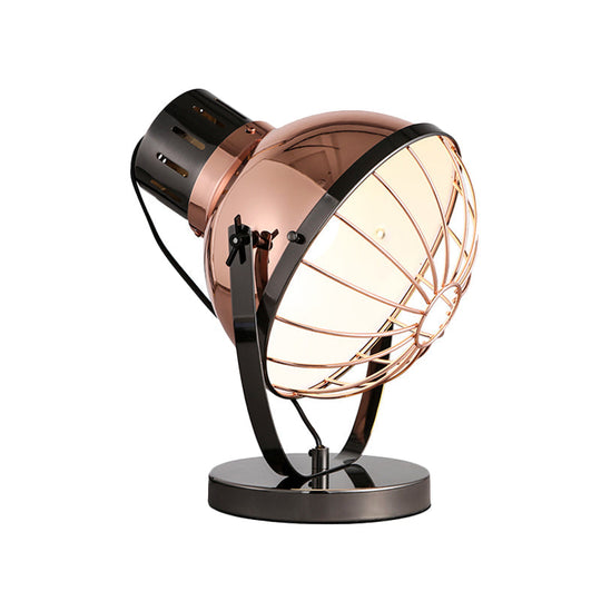 Rose Gold Bowl Night Lamp - Iron 1-Bulb Nightstand Lighting With Wire Guard